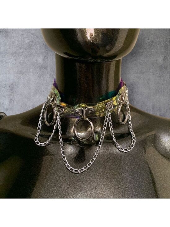 Hot Topic Jewelry - Hot Topic Silver Holographic Chain O-Ring Choker Necklace One Size